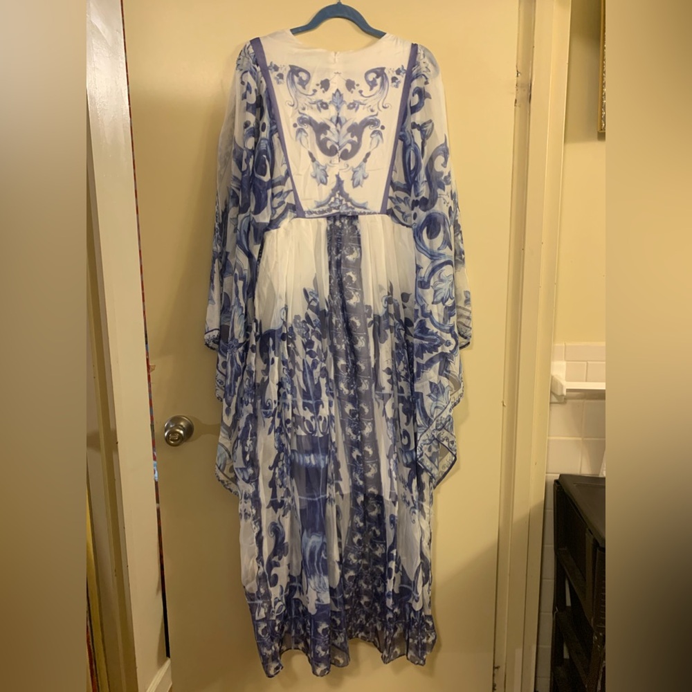 Elegant Bohemian Floral Print Long Sleeve Crew Neck Flowing Dress